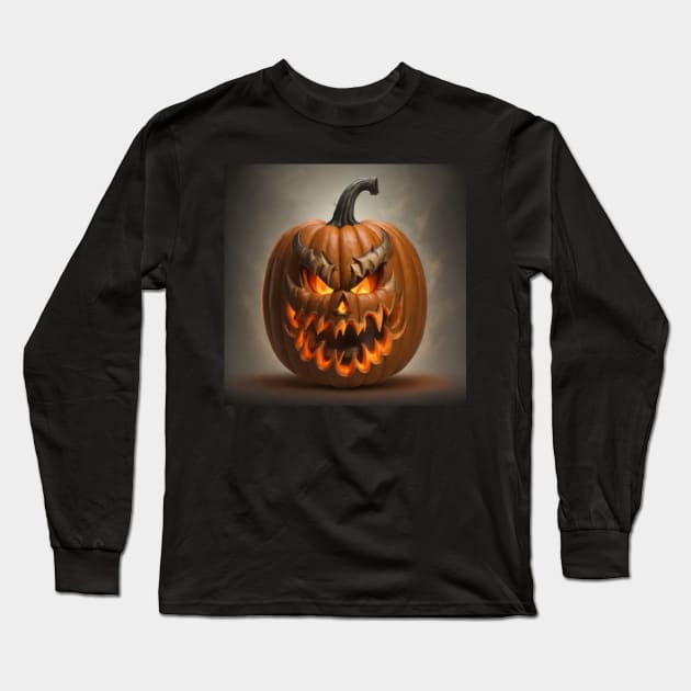 Halloween Angry Pumpkin Long Sleeve T-Shirt by Virshan